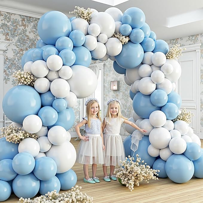 412Pcs Blue and White Balloon Arch Kit, 18 12 10 5 Inch Different Size Light Blue White Balloon Garland Kit for Baby Shower Graduation Birthday Wedding Party Decorations