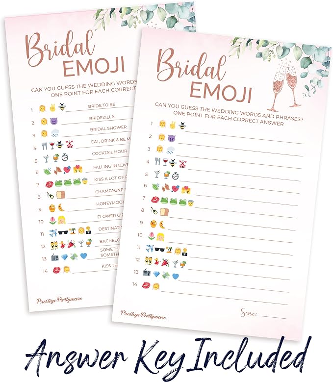 Prestige Bridal Shower Games (32 Guests) | 5 Wedding Games, Rose Gold Decorations Greenery Theme, Would She Rather, He Said Bingo, Rustic Advice Cards, Emoji Favors Prizes Decor (32 Set)