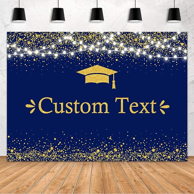 MEHOFOND Custom Congratulation Graduate Backdrop Class of 2025 Graduation Party Decorations Background Blue Gold Congrats Grad Decor Banner Photography Background Studio Photo Booth Props 7x5ft