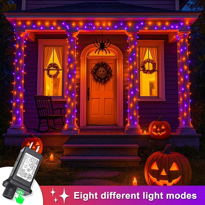 250 LED Orange and Purple Christmas Lights Outdoor, 82 FT String Lights for Outside with 8 Modes Waterproof, Plug in Clear Wire Fairy Lights for Tree Party Bedroom Halloween Holiday Decorations