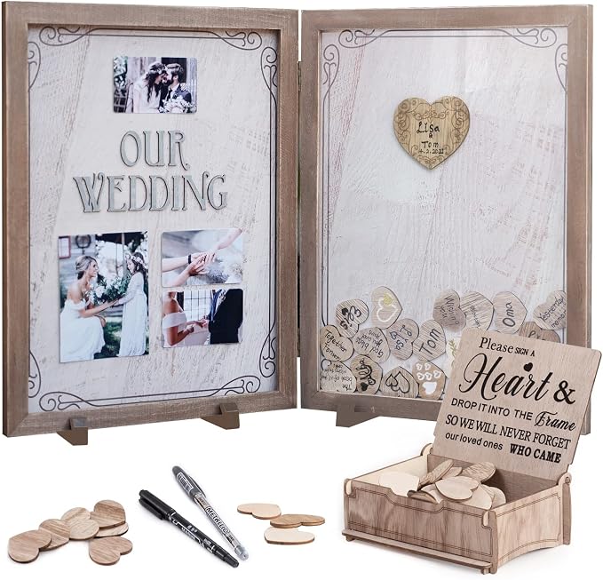 Y&K Homish Guest Book for Wedding Alternative Rustic Wedding Decorations for Reception Wedding Signs Guest Book with Pen Disply Wedding Picture Frame