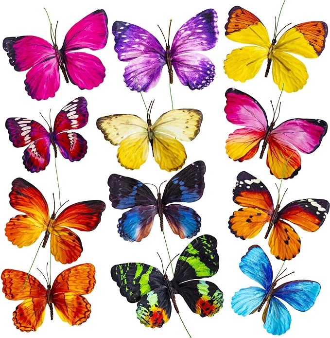 Wonderland Series' Artificial Butterfly; Home Decoration; Garden Decoration;12pieces with Wire (F Wire)