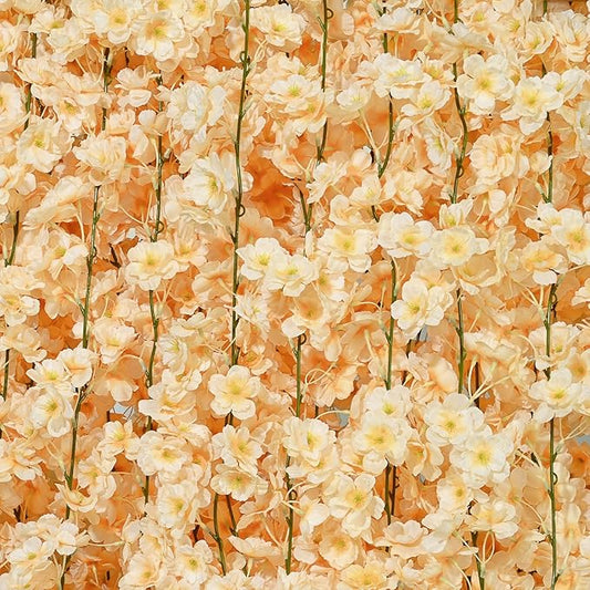 Sunm Boutique 4-Pack 23.6 Ft Artificial Cherry Blossom Garland, Cherry Blossom Hanging Vines, Silk Sakura Vines Garlands for Wedding Party Home Decoration, Champagne