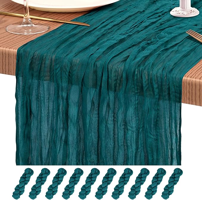 10 Pack Teal Cheesecloth Table Runner 10FT Boho Gauze Cheese Cloth Table Runners Romantic Rustic Sheer Table Decorations for Wedding Party Baby Shower Birthday Holiday Home
