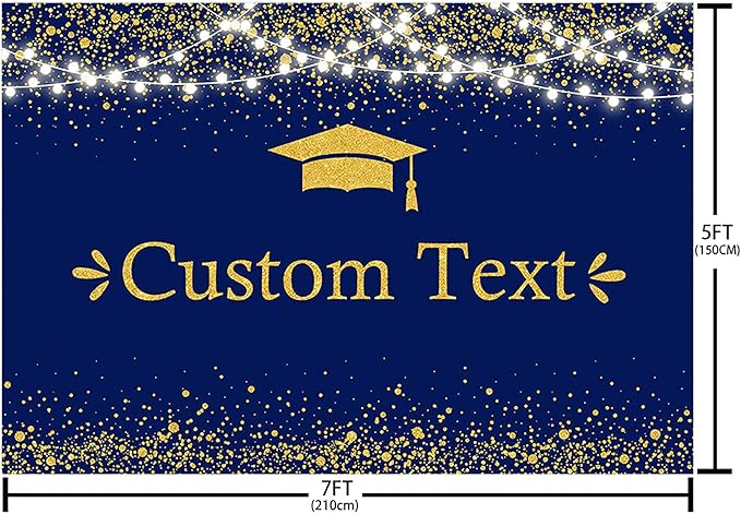 MEHOFOND Custom Congratulation Graduate Backdrop Class of 2025 Graduation Party Decorations Background Blue Gold Congrats Grad Decor Banner Photography Background Studio Photo Booth Props 7x5ft