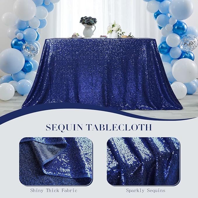 Poise3EHome Navy Blue Sequin Tablecloth 50×72 Inch Rectangle Sparkly Fabric Table Cover Overlay for Birthday Wedding Party Christmas Holiday Baby Shower Decoration