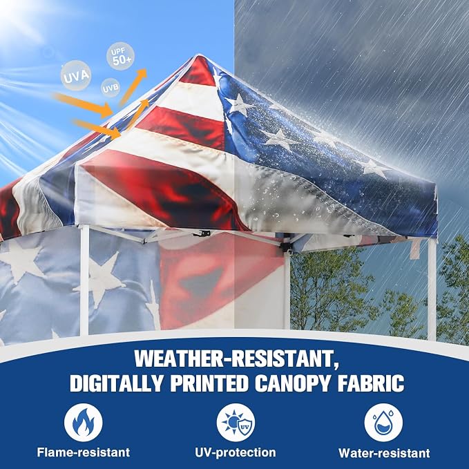 EAGLE PEAK Pop up Canopy 5x5, Outdoor Portable Canopy Tent with One Removable Sunwall, Carry Bag Included, Stars and Stripes