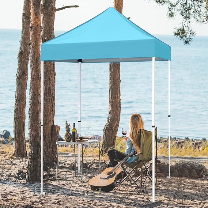 COOS BAY 5x5 Pop Up Canopy Tent, Portable Lightweight Sun Shelter with Carry Bag, Easy Setup Outdoor Canopy for Beach, Camping, Sports & Backyard Shade, Light Blue