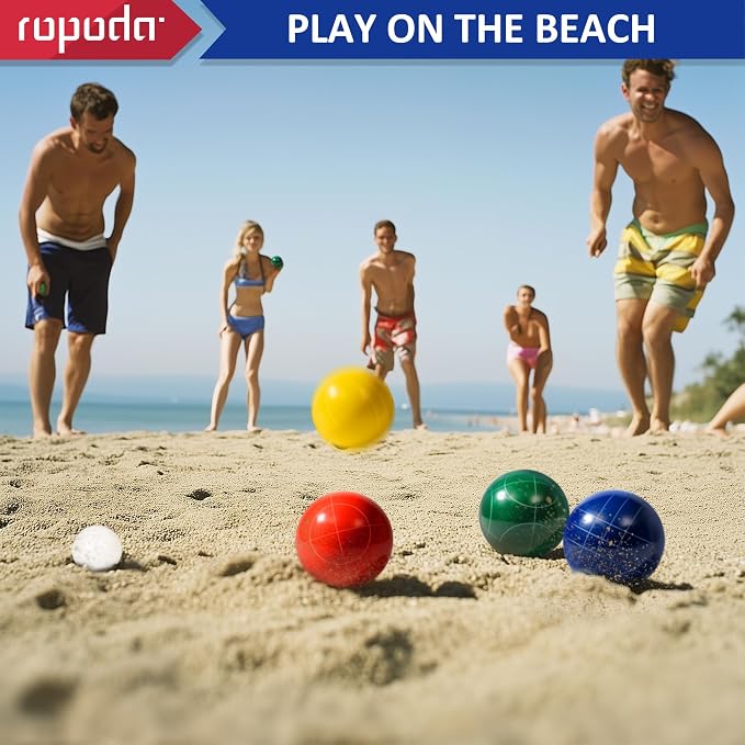 ropoda 107mm Bocce Ball Set Regulation Size and Weight with 8 Resin Bocce Balls, Resin Bocci Balls for Professional Tournament Competition, 60mm Pallino, Nine-Grid Shockproof Carrying Bag(2-8 Players)