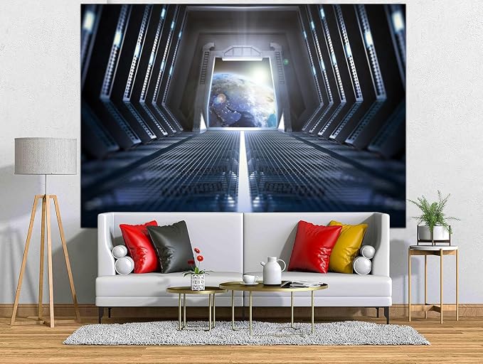 8x6FT Spaceship Interior Backdrop Outer Space Station Galaxy View Science Fiction Theme Photography Background for Kids Adults Birthday Baby Shower Party Decorations Photo Studio Props