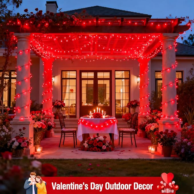 JMEXSUSS 2 Pack Solar String Lights Outdoor Waterproof, Total 66 FT 200 LED Solar Christmas Lights Outdoor, Twinkle Light for Christmas Tree Outside Garden Yard Xmas Decor, Red