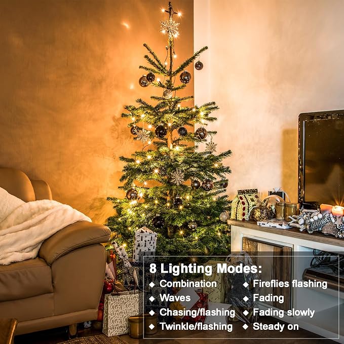 2Pack Christmas String Lights Battery 33Ft 10 LED Wreath lights for Outdoor | Green Wire,Remote,Timer, 8 Modes, Waterproof, Fairy Lights for Bedroom Garden Christmas Decor, Warm White