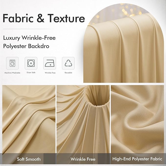 10ftx12ft Wrinkle Free Champagne Backdrop Curtain, 2 Panels 12FT Height Champagne Drapes for Wedding Backdrop, Silky Polyester Photo Back Drop Cloth for Birthday Party Photography Background