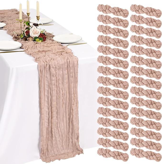 30 Pack Cheesecloth Table Runner 10FT Dusty Pink Table Runner Boho Gauze Cheese Cloth Table Runners Long Rustic Sheer Table Decorations for Wedding Party Baby Bridal Shower Birthday Holiday Home