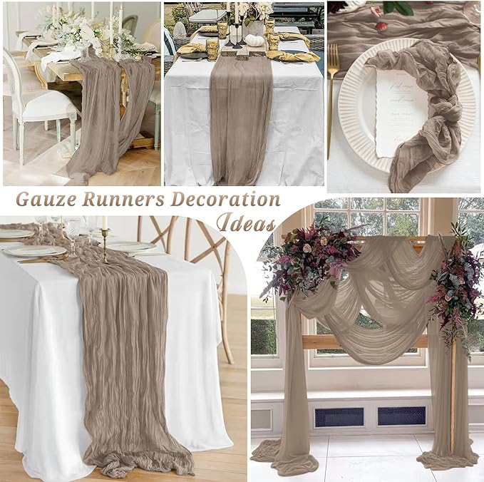 10 Pcs Nude Cheesecloth Table Runner 10FT, Gauze Table Runner for Wedding Reception Sheer Bridal Shower Birthday Party Boho Table Decoration, Rustic Romantic Wedding Runner