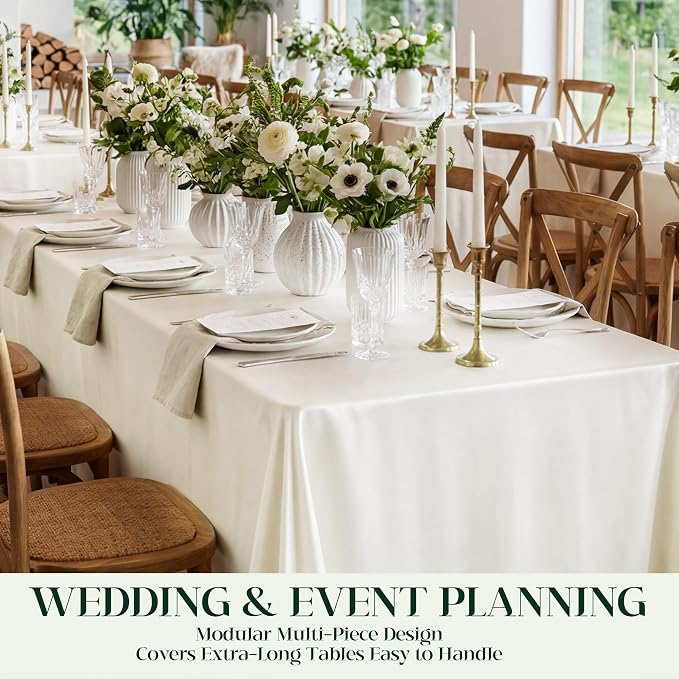 4 Pack Ivory Satin Tablecloth 58 x 102 Inches, Rectangular Satin Table Cloths for Wedding Reception, Birthday Party, Graduation & Holiday Banquet Tables