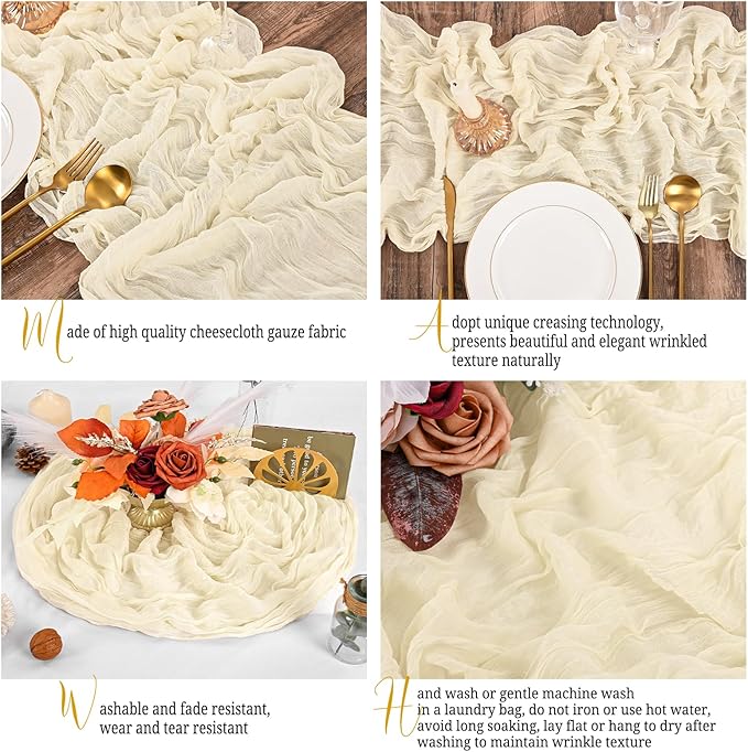 25 Pack Ivory Table Runner 17 x 108inch Cheesecloth Table Runner Boho Gauze Table Runners Rustic Sheer Fabric Cheese Cloth Table Runners for Wedding Party Bridal Shower Farmhouse Thanksgiving Decor
