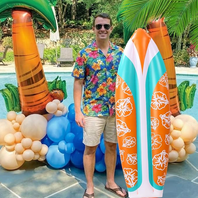 JellyArch 4 Pcs Jumbo Inflatable Surf Board 59 Inch Large Inflatable Pool Floats Luau Hawaiian Party Decorations Tropical Flower Blow up Surfboard for Wall Beach Party Decorations