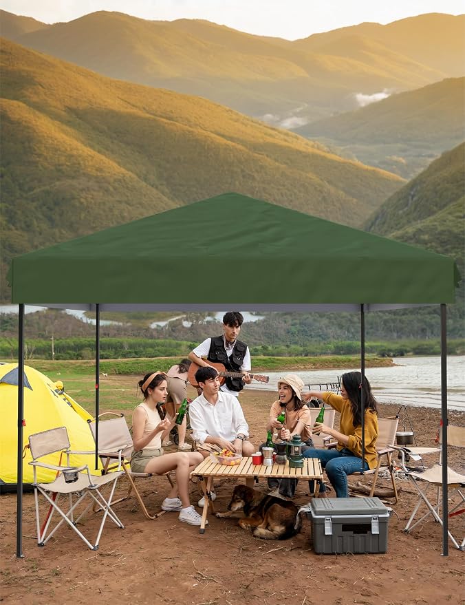 GAOMON 10'x10'Pop Up Canopy Tent, Instant Canopies Portable Gazebo with 1 Removable Sidewall, 4 Stakes, 4 Ropes for Outdoor Events, Patio, Party, Camping, Green