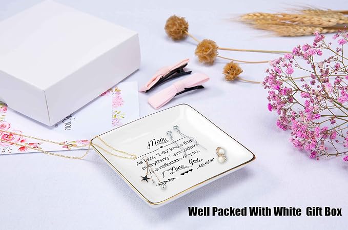 As I Say I Do Know That Everything I Am Today Is A Reflection of You,Gifts for Mother Of The Bride,Ceramic Jewelry Holder Ring Dish Trinket Box Tray-Thank You,Wedding Gifts for Mom,Bridal Shower Gifts