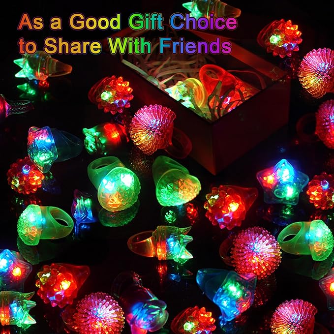 Party Favors 150 Pcs Light Up Rings, Glow In The Dark Party Supplies, 6 Style Flashing Glow In The Dark Rings for Adults & Kids, LED Ring for Birthday Party Favors, Concert, Raves, Halloween,Christmas