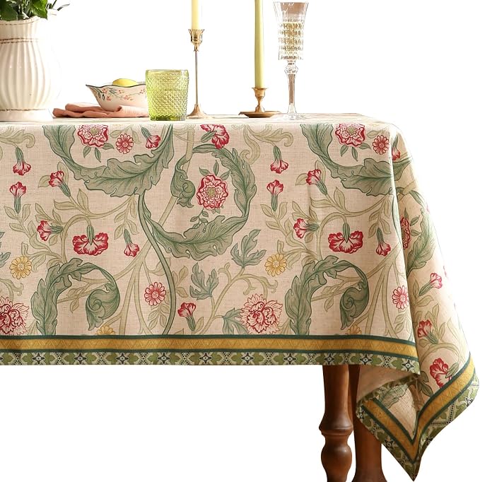 patdrea Vintage French Linen Tablecloth,Square,67"x67"-Cecilia A | Colorful Elegant Table Cloth for Square Table,Floral Vine Patterned,for Dining Room Tea Party Thanksgiving