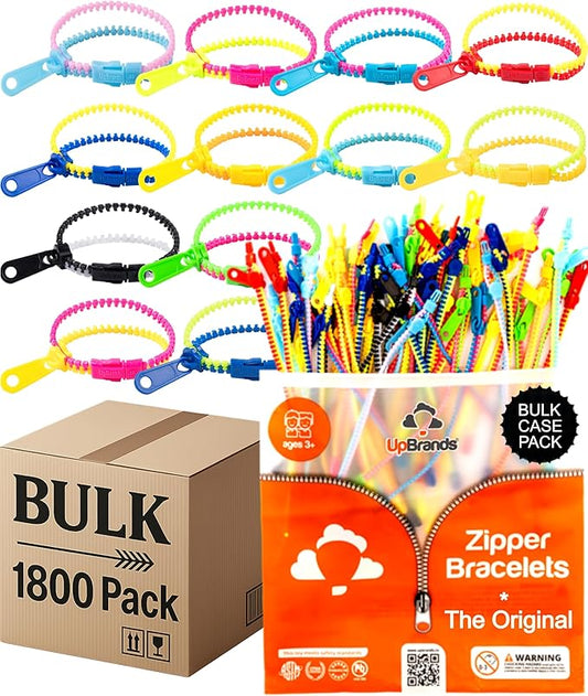 UpBrands Case Pack of 1800 Fidget Zipper Bracelets with Valentine's Day Cards Per Box – Bulk Valentine’s Gifts for Schools, Charities, and Businesses
