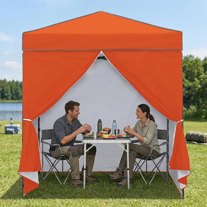 EAGLE PEAK 6x4 Instant Pop Up Canopy Tent with 4 Side Wall Panels, Straight Leg Sun Shelter, Portable Canopy with Carry Bag for Camping, Beach & Sports, Orange