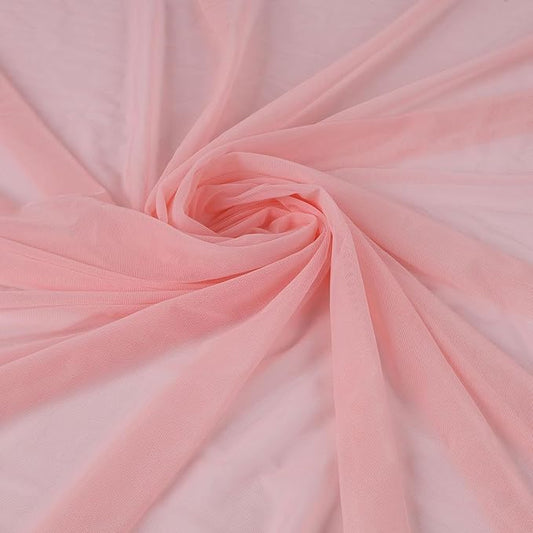 Superfine 4-Way Stretch Net Fabric Nylon Spandex Power Mesh, Pre-Cut 5 Yards Long 60" Wide, Lightweight Sheer (Pink)