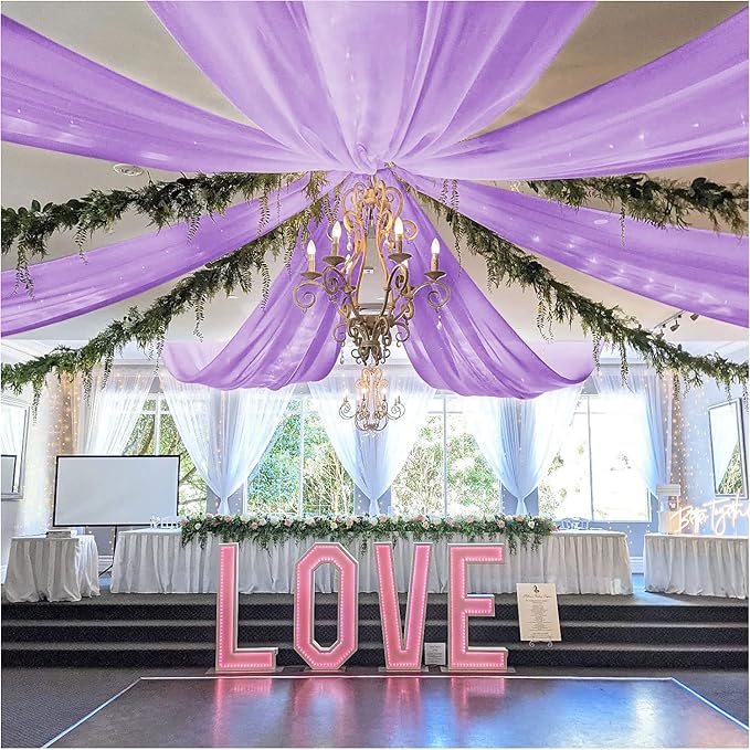 FOTSHARER Wedding Ceiling Drapes 5x30FT 2 Panels Lavender Wedding Arch Draping Chiffon Fabric Ceiling Drapery for Weddings Ceremony Tent Drapes for Events Sheer Drape for Backdrop Canopy Decoration