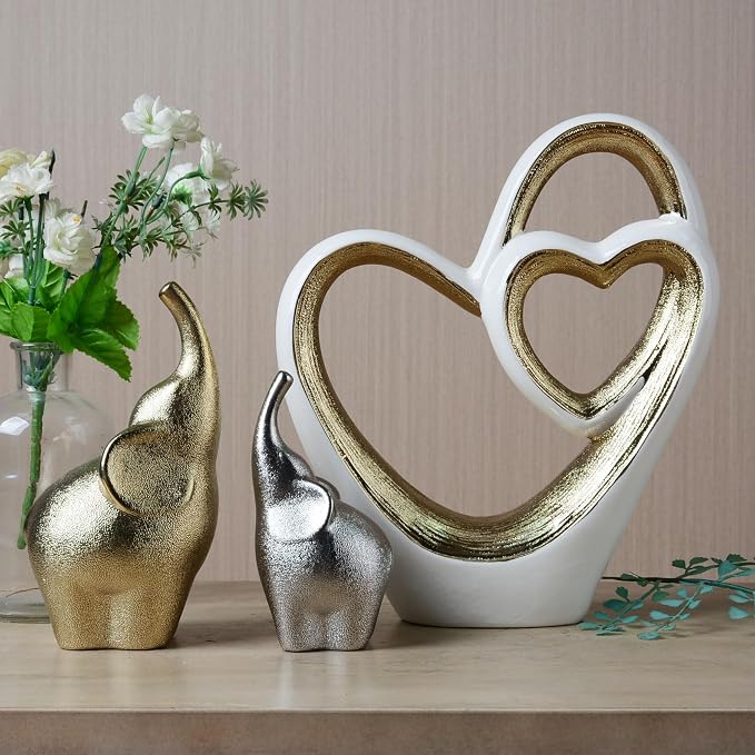 HAUCOZE Heart Statue Figurine Modern Art Sculpture Romantic Home Decor Ceramic Ornament Gift for Living Dining Room Bedroom 12 Inch