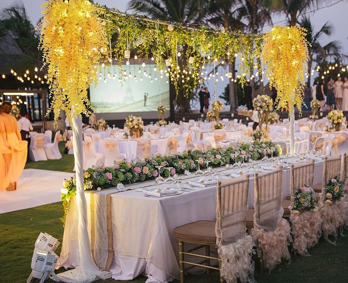 RECUTMS 3Pcs Fake Hanging Plants Outdoor Artificial Grass Vines with Lights | Draping Eucalyptus Greenery Faux Yellow Monkey Plants for Indoor Home Room Wall Garden Proch Wedding Backyard Arch Decoration
