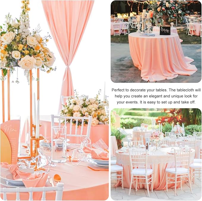 4 Pack 90 Inch Round Tablecloth Polyester Washable Table Covers for Wedding Dining Table Buffet Parties Banquet Decor（Peach Coral）