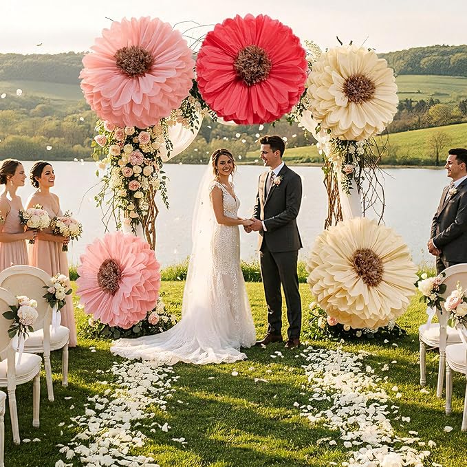 Chunful 5 Pcs 30'' 24'' Giant Fairy Tissue Paper Flowers Decoration Large Hanging Tissue Paper Pom Poms Decor for Fairy Garden Birthday Bachelorette Wedding Baby Shower Bridal Shower Party Decoration