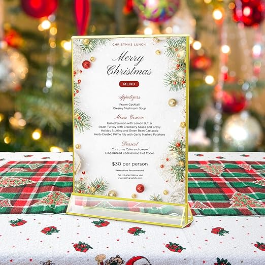 UNIQOOO Acrylic Sign Holders with Golden Border, Portrait View, Pack of 4 | 8.5x11 Inches Double Sided Clear Frame, Perfect for Wedding Reception, Centerpiece, Decoration, Party,Anniversary, Event