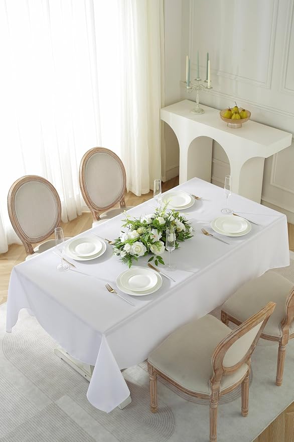 10 Pack Rectangle Tablecloth, 60 x 84 Inch White Tablecloth, 4ft Rectangle Table Cloth, Polyester Fabric Washable Tablecloth for Home, Party, Wedding or Restaurant Use.