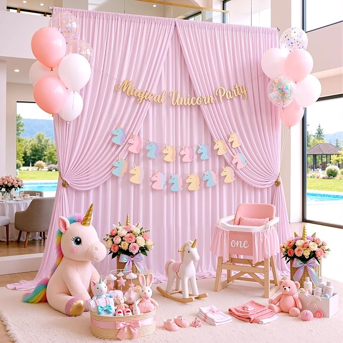 10ftx10ft Wrinkle Free Light Pink Backdrop Curtains for Parties, Silky Polyester Photo Backdrop Drapes 2 Panels 5x10ft Back Drop Cloth for Wedding Birthday Baby Shower Photography Background