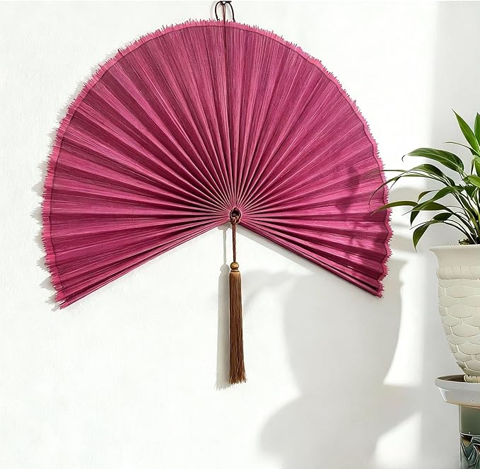 ChumDecor Fan Wall Decor,Large Bamboo Fan Wall Art for Boho Hanging Headboard,Decorative Folding Fan for Over Bed Decorations, (Pink, 48inch)