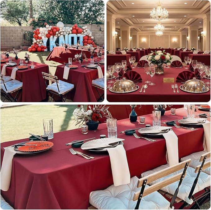 8 Pack Burgundy Tablecloth 60 x 102 Inch Rectangular Table Cloth for 6 Foot Rectangle Tables, Wrinkle Resistant Washable Fabric Table Covers for Wedding Party Banquet Buffet
