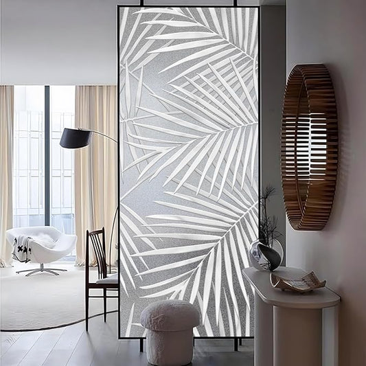 Faux 3D Frosted Tropical Window Privacy Film for Glass Door and Window, 29.53"x68.90" 3D-Palm Leaves