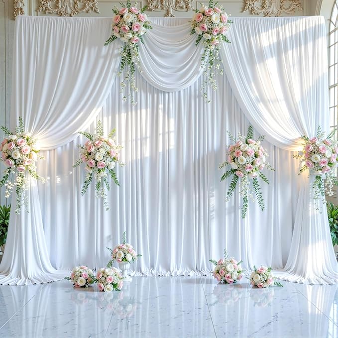 8 Panels White Backdrop Curtain for Parties Wedding Wrinkle Free White Photo Curtains Backdrops Drapes Fabric Decoration for Baby Shower Birthday Party 40ft(W) x 10ft(H)