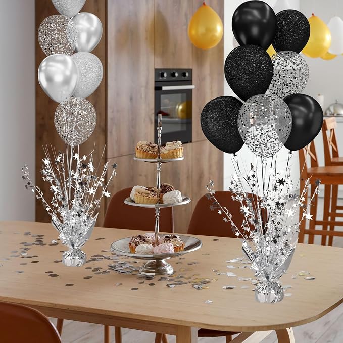 6 Pack Metallic Foil Spray Centerpiece Star Table Decoration Burst Table Centerpieces for Birthday Wedding Anniversary Graduation Holiday Party Supplies Decor (Silver)