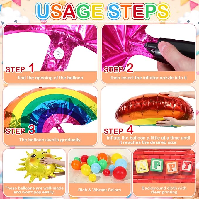 TaoBary 122 Pcs Rainbow Happy Birthday Party Decorations Kits, Friends Birthday Party Supplies, Colorful Cartoon Balloons Backdrop Banner Number Boxes for Rainbow Decoration Supplies