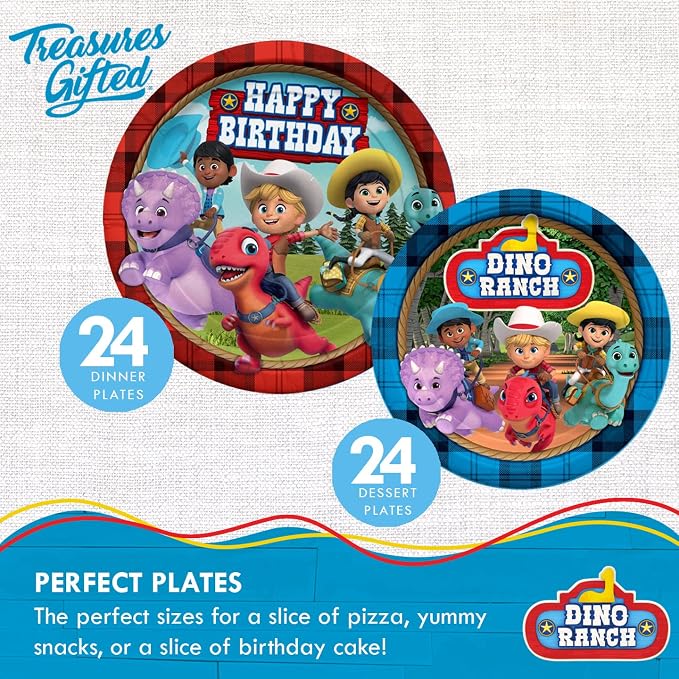 Treasures Gifted Dino Ranch Birthday Decorations - Serves 24 Guests - Complete Set of Dino Ranch Party Supplies - Plates, Banners, Napkins, and Tablecloth