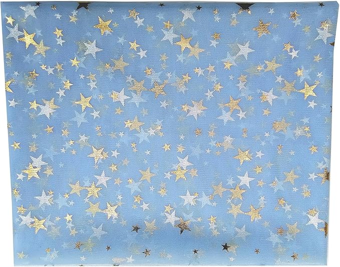 Glitter Star Bobbinet Tulle Netting Fabric By The Yard 62" Wide Sky Blue 5yards