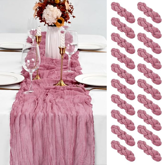 20 Pack Dusty Rose Table Runner 10Ft Cheesecloth Table Runner Boho Gauze Cheese Cloth Table Runners Romantic Long Sheer Fabric Table Runners for Wedding Party Bridal Shower