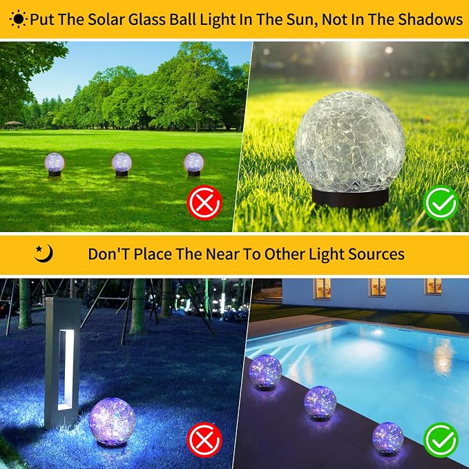 JKIMK Solar Globe Lights Outdoor Waterproof-Solar Balls for Garden-Cracked Glass Ball Lights Outdoor-Solar Orbs for Outside-Decorations for Patio and Yard Lawn Backyard Decor