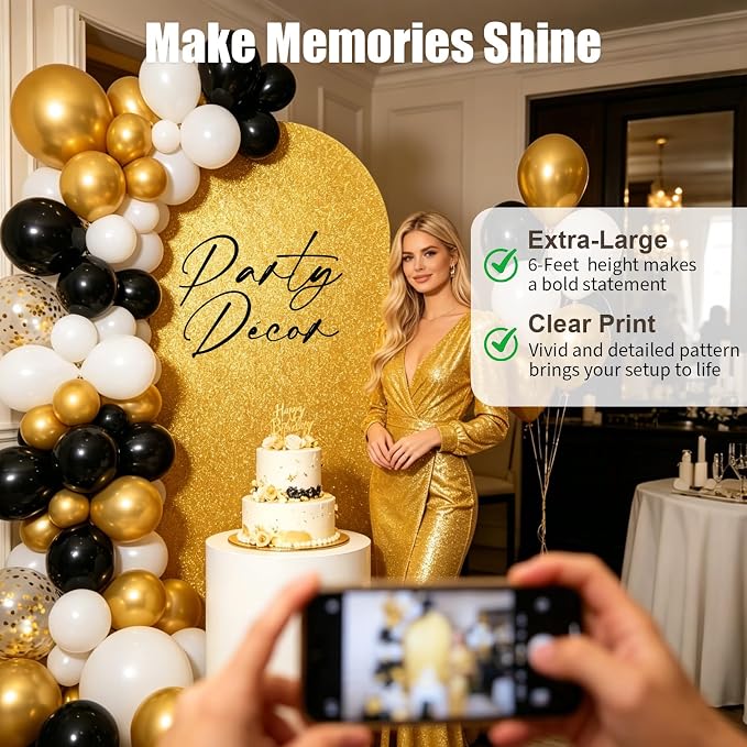 6FT Arch Backdrop with Stand Set, No-Tip Stability Foam Board Photo Booth Background for Wedding Birthday Party Ceremony Baby Shower Banquet Decoration Reusable - Gold