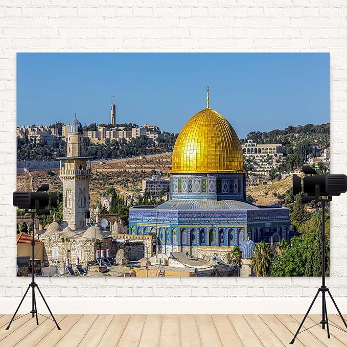 10x5ft Jerusalem Old City Backdrop Dome of The Rock Al Aqsa Mosque Photography Background Holy Land Islamic Architecture Religious Banner Decorations Bible Scene Photo Booth Prop