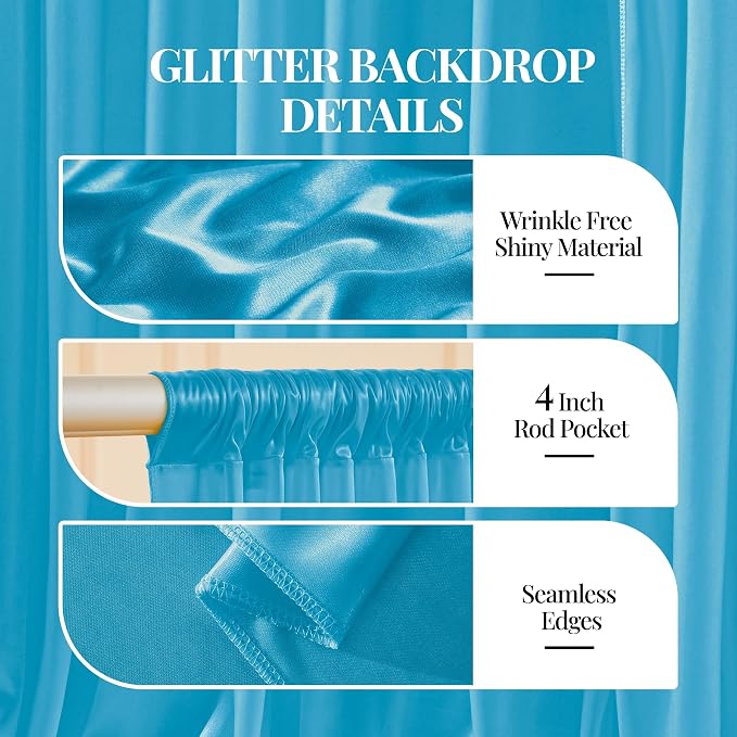 10x10ft Sky Blue Glitter Backdrop Curtain for Parties, Wrinkle Free Satin Photo Backdrop Drapes 2 Panels 5x10FT Shimmer Back Drop Cloth for Wedding Birthday Baby Shower Photography Background Decor